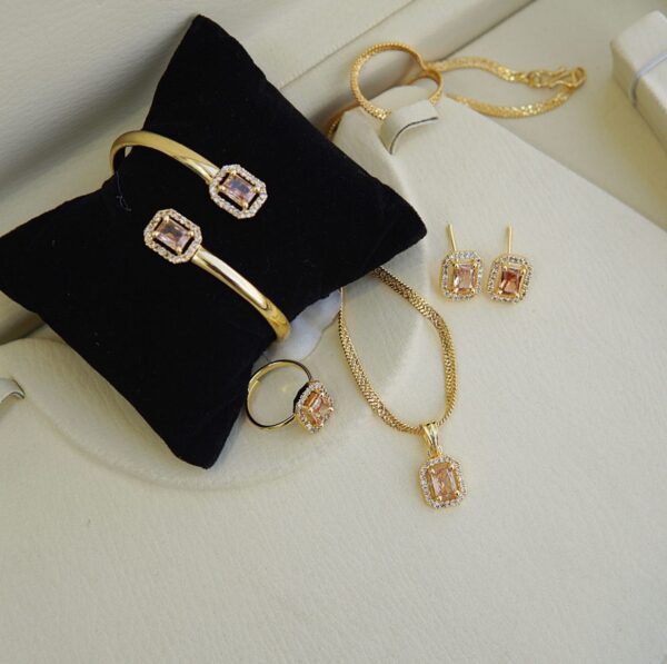 Square Gold Plated zircon Locket Set