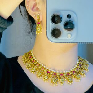 Ruby Gold Plated Indian Jarao necklace set