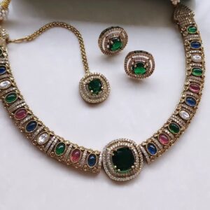 Emerald Multi colour Indian Necklace set