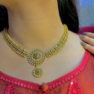 South indian round jarao Gold plated necklace set